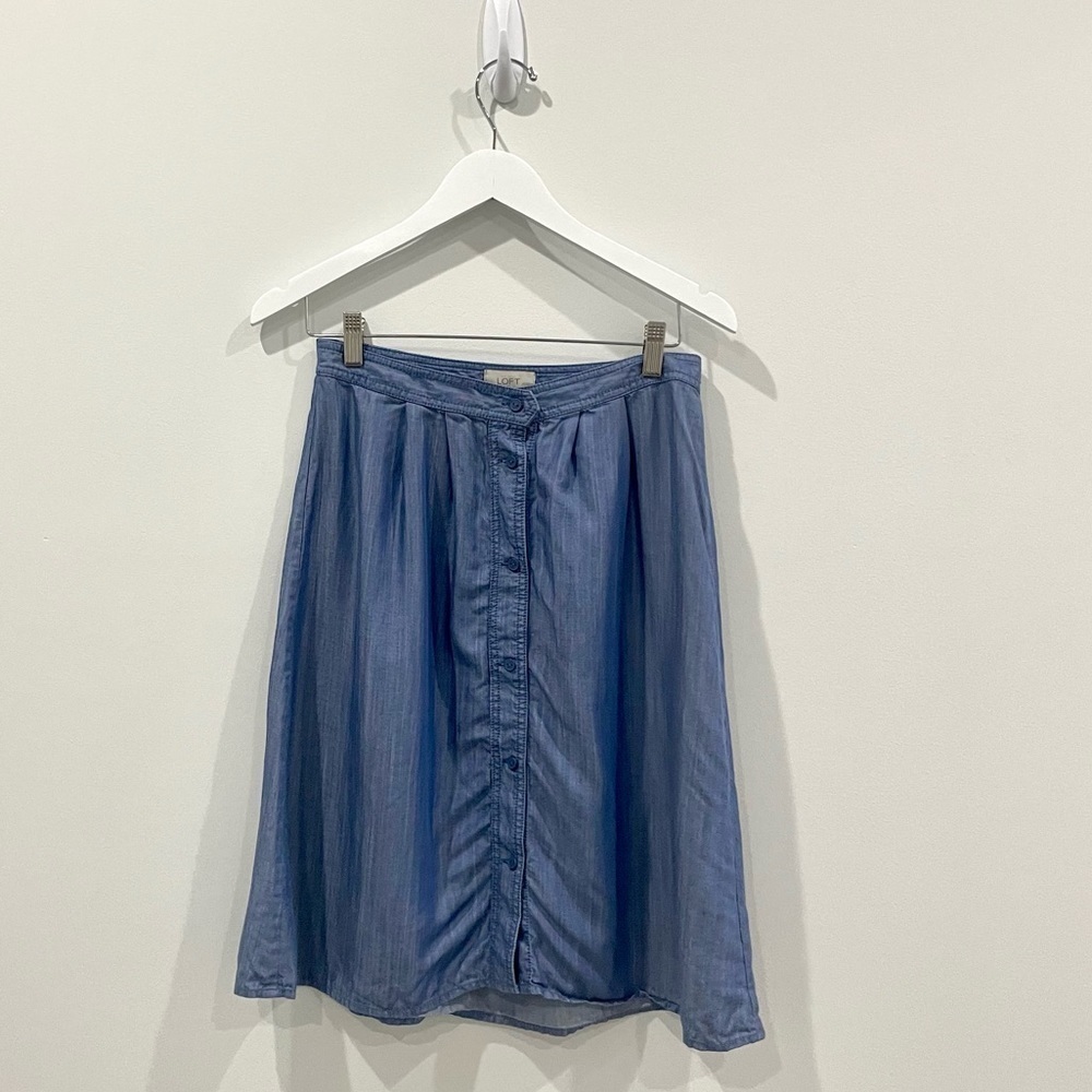 Loft Denim Blue Skater Front Button Skirt
